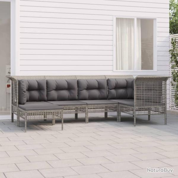 Salon de jardin 6 pcs avec coussins Gris R�sine tress�e alsavelo
