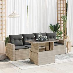 Salon de jardin 5 pcs avec coussins gris clair r&eacute;sine tress&eacute;e