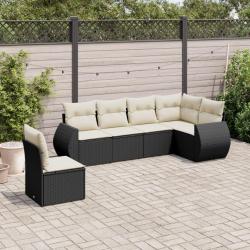 Salon de jardin 6 pcs avec coussins noir r&eacute;sine tress&eacute;e alsavelo