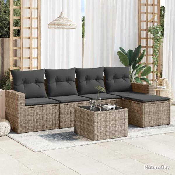 Salon de jardin 6 pcs avec coussins gris r�sine tress�e alsavelo