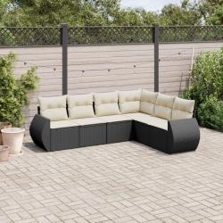 Salon de jardin 6 pcs avec coussins noir r&eacute;sine tress&eacute;e alsavelo