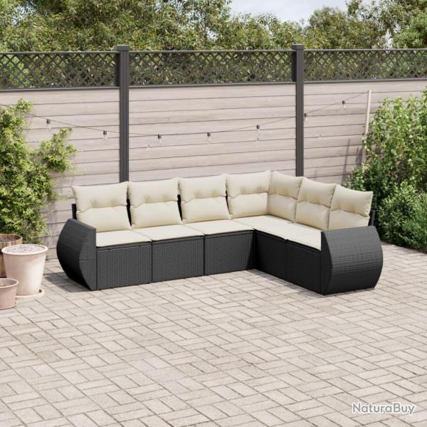 Salon de jardin 6 pcs avec coussins noir r�sine tress�e