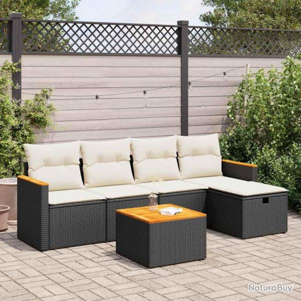Salon de jardin 6 pcs avec coussins noir r�sine tress�e