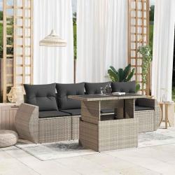 Salon de jardin 5 pcs avec coussins gris clair r&eacute;sine tress&eacute;e