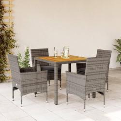 Ensemble &agrave; manger de jardin et coussins 5 pcs gris rotin acacia