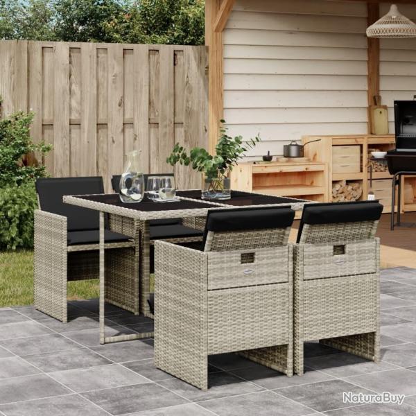 Ensemble � manger de jardin et coussins 5 pcs gris clair rotin