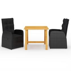 Ensemble &agrave; manger de jardin 3 pcs Noir