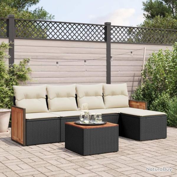 Salon de jardin 6 pcs avec coussins noir r�sine tress�e