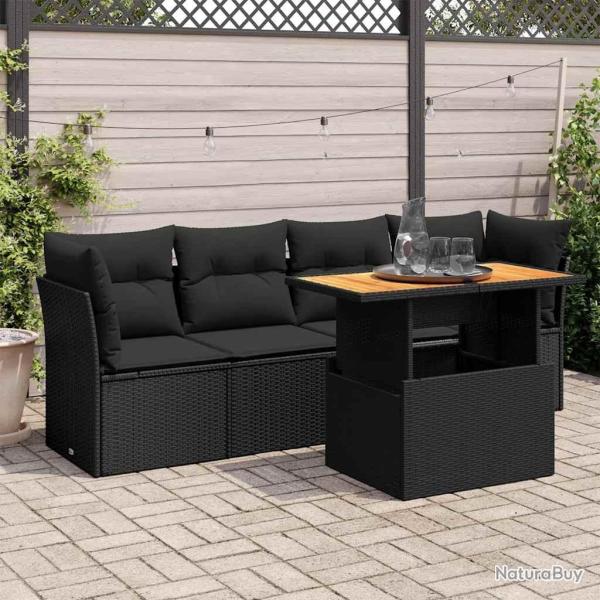 Salon de jardin 5 pcs avec coussins noir r�sine tress�e