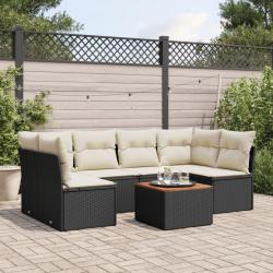Salon de jardin 7 pcs avec coussins noir r&eacute;sine tress&eacute;e