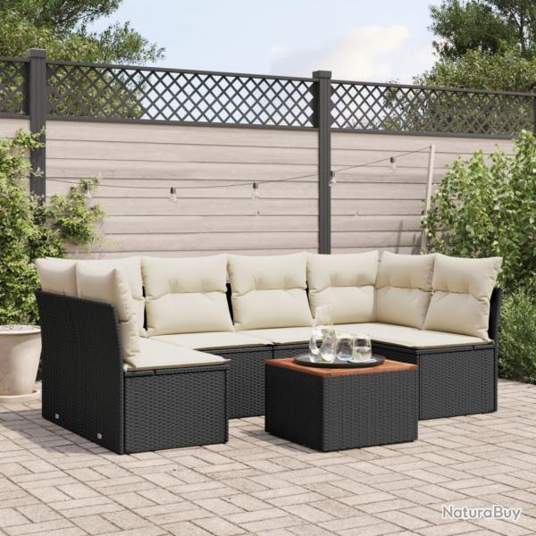 Salon de jardin 7 pcs avec coussins noir r�sine tress�e
