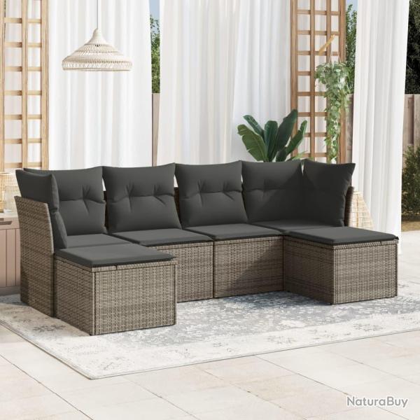 Salon de jardin 6 pcs avec coussins gris r�sine tress�e alsavelo