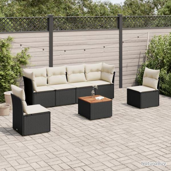 Salon de jardin 7 pcs avec coussins noir r�sine tress�e