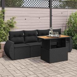 Salon de jardin 5 pcs avec coussins noir r&eacute;sine tress&eacute;e