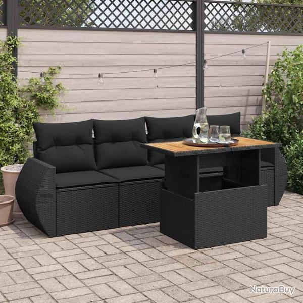 Salon de jardin 5 pcs avec coussins noir r�sine tress�e