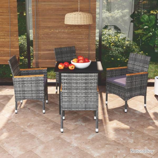 Ensemble � manger de jardin coussins 5pcs R�sine tress�e Gris alsavelo