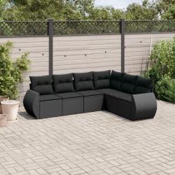 Salon de jardin 6 pcs avec coussins noir r&eacute;sine tress&eacute;e
