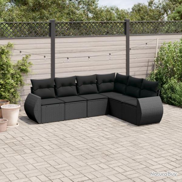 Salon de jardin 6 pcs avec coussins noir r�sine tress�e alsavelo