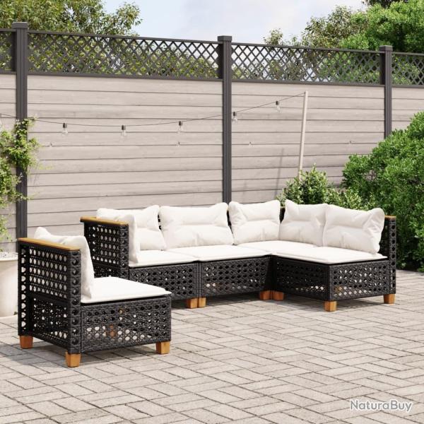 Salon de jardin 5 pcs avec coussins noir r�sine tress�e alsavelo