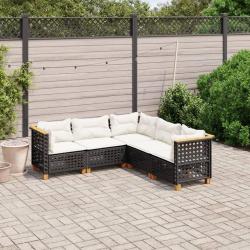 Salon de jardin 5 pcs avec coussins noir r&eacute;sine tress&eacute;e