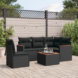 Salon de jardin 6 pcs avec coussins noir r&eacute;sine tress&eacute;e