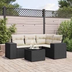 Salon de jardin 5 pcs avec coussins noir r&eacute;sine tress&eacute;e