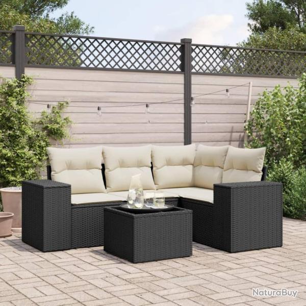 Salon de jardin 5 pcs avec coussins noir r�sine tress�e