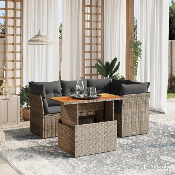 Salon de jardin 5 pcs avec coussins gris r�sine tress�e