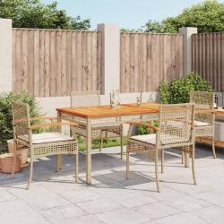 Ensemble &agrave; manger de jardin avec coussins 5pcs Beige poly rotin alsavelo