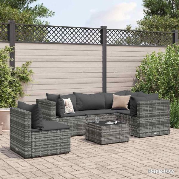 Salon de jardin 6 pcs avec coussins Gris R�sine tress�e
