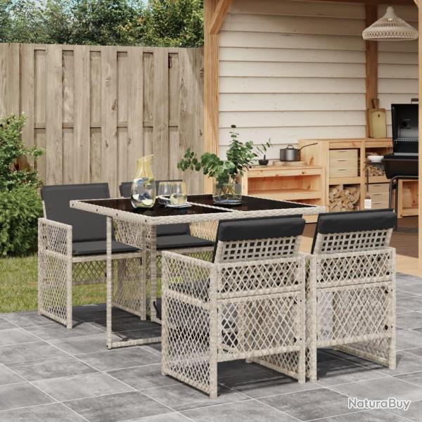 Ensemble  manger de jardin et coussins 5 pcs gris clair rotin alsavelo