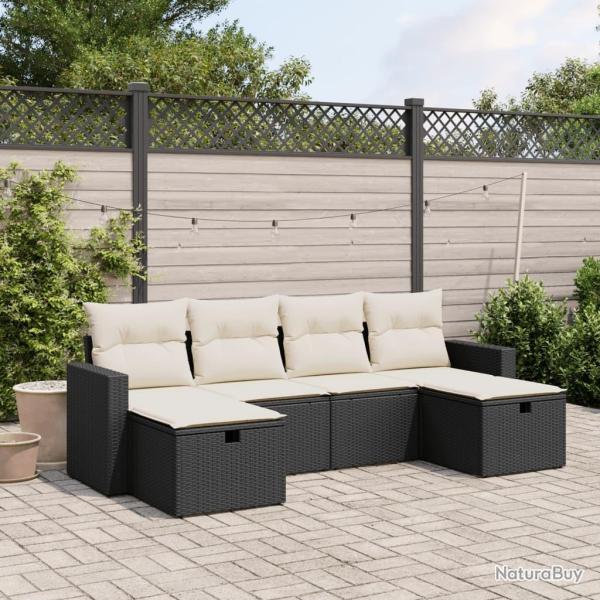 Salon de jardin 6 pcs avec coussins noir r�sine tress�e
