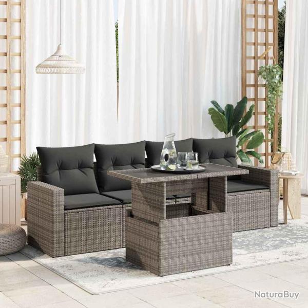 Salon de jardin 5 pcs avec coussins gris r�sine tress�e