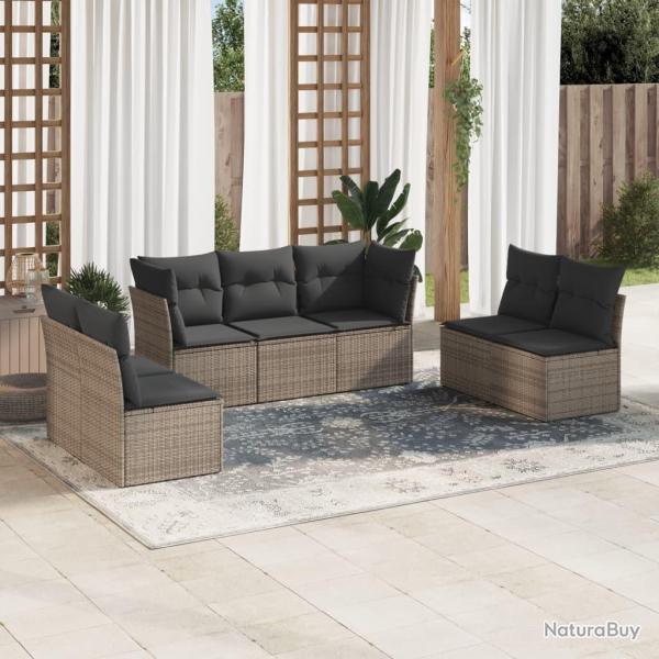 Salon de jardin avec coussins 7 pcs gris rsine tresse alsavelo