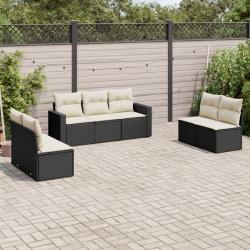 Salon de jardin 7 pcs avec coussins noir r&eacute;sine tress&eacute;e