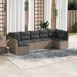 Salon de jardin avec coussins 7 pcs gris r&eacute;sine tress&eacute;e
