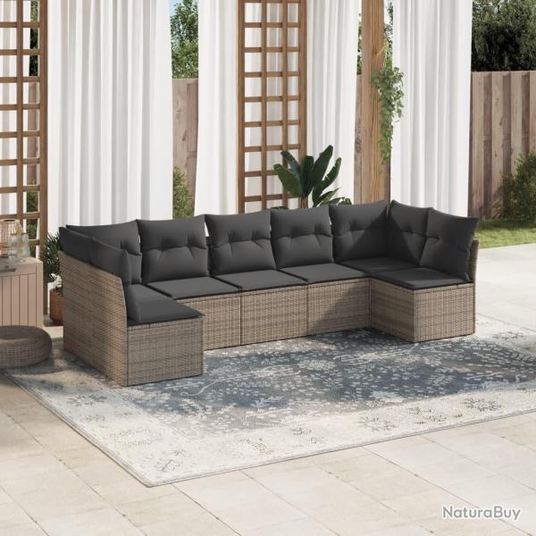 Salon de jardin avec coussins 7 pcs gris r�sine tress�e alsavelo