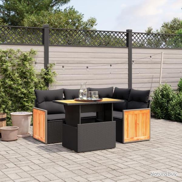 Salon de jardin 5 pcs avec coussins noir r�sine tress�e