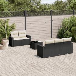 Salon de jardin 6 pcs avec coussins noir r&eacute;sine tress&eacute;e