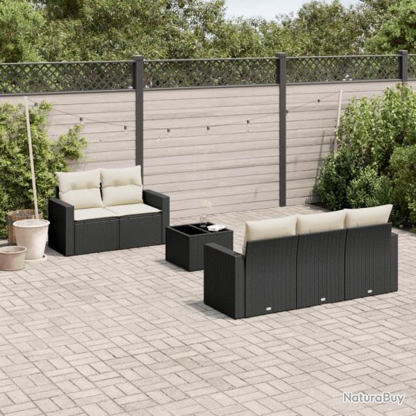 Salon de jardin 6 pcs avec coussins noir r�sine tress�e alsavelo