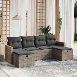 Salon de jardin 6 pcs avec coussins gris r&eacute;sine tress&eacute;e