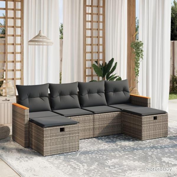 Salon de jardin 6 pcs avec coussins gris r�sine tress�e alsavelo