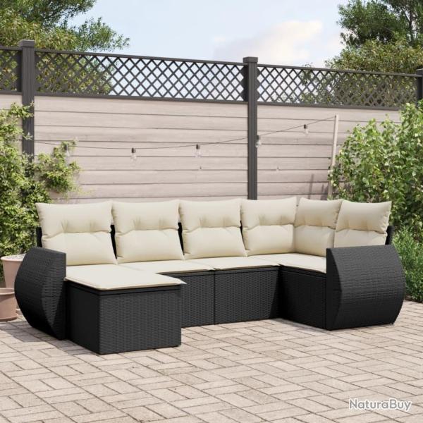 Salon de jardin 6 pcs avec coussins noir r�sine tress�e