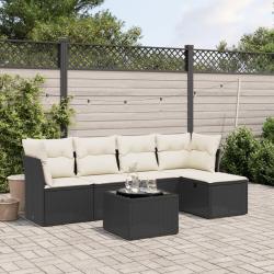 Salon de jardin 6 pcs avec coussins noir r&eacute;sine tress&eacute;e