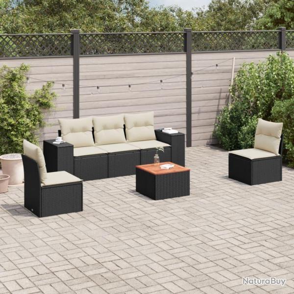 Salon de jardin 6 pcs avec coussins noir r�sine tress�e alsavelo