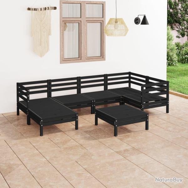 Salon de jardin 7 pcs Bois de pin massif Noir alsavelo