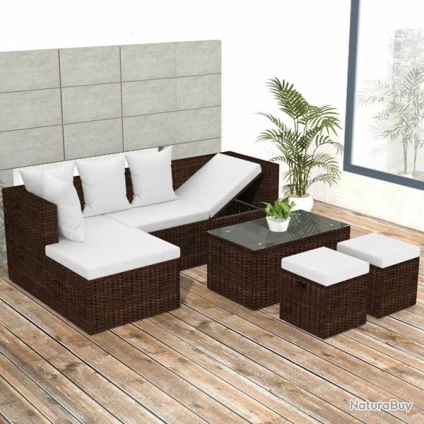 Salon de jardin 4 pcs avec coussins Rsine tresse Marron alsavelo