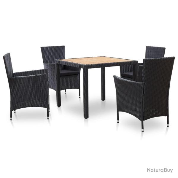 Salon de jardin 5 pcs avec coussins r�sine tress�e noir