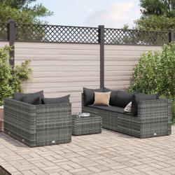 Salon de jardin 6 pcs avec coussins Gris R&eacute;sine tress&eacute;e alsavelo