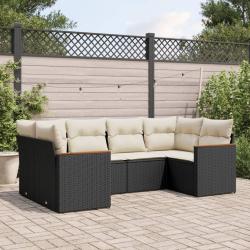 Salon de jardin 6 pcs avec coussins noir r&eacute;sine tress&eacute;e